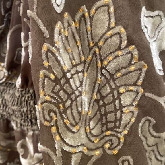 Hale Bob hunter green v neck top with purple lace detail. Size small. - Picture 8 of 14